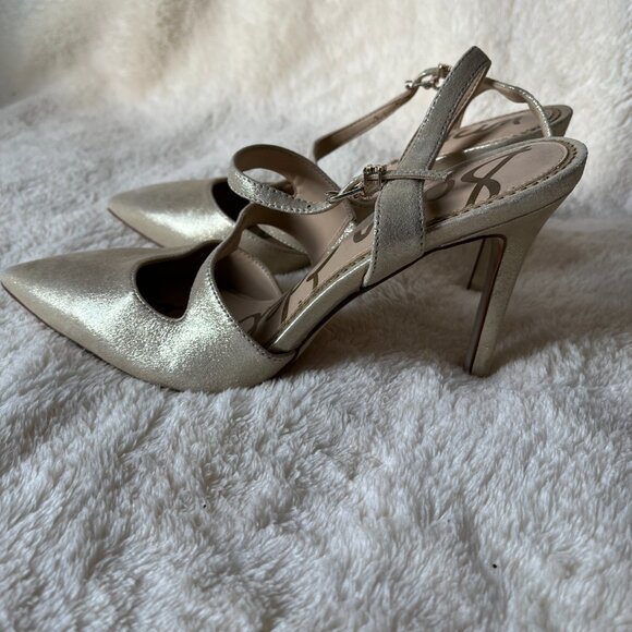 Sam Edelman pointed toe strappy heels Size 7 Gold - Picture 6 of 9